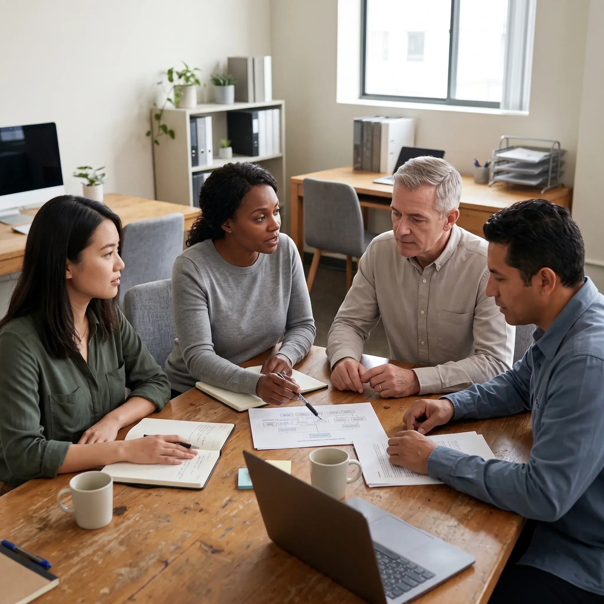 team-reviewing-work-plan-in-office-meeting